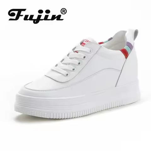 Fujin 7cm Breathable Platform Wedge Sneakers Women Shoes Genuine Leather Heel High Height Increased 