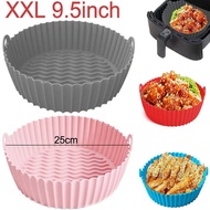 Kuali Bakul Silikon Air Fryer Besar 9.5 Inci 25cm XXL, Loyang Pembakar Bulat untuk Oven Airfryer, Pe