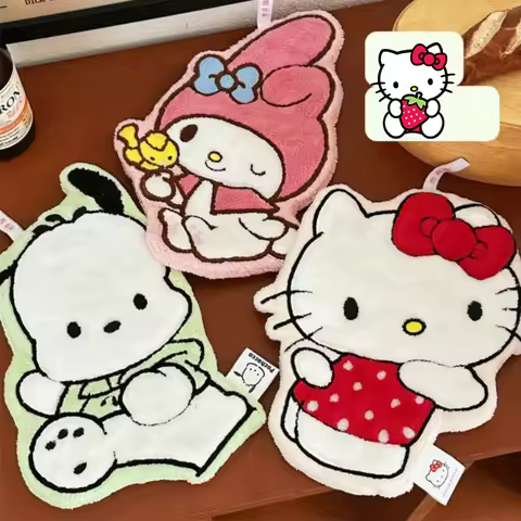 Hello Kitty Hand Towel Coral Fleece Absorbent Hand Towels Hanging Washcloth Boys Girls Cute Cartoon 