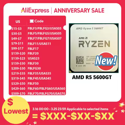 AMD Ryzen 5 5600GT R5 5600GT New 3.6GHz Six-Core Twelve-Thread 65W CPU L3=16M 100-000001488 Socket A