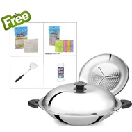 40cm Yadeng Series S/S Round Bottom Wok Free Steamer