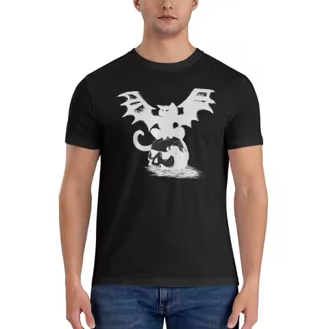 Bat cat Skull T-Shirt for Men Cotton T Shirts Men's Tees Short O-Neck Summer Clothes Tops S-6XL