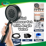 CJQ 5in1 Black Handheld Shower Head with Hose Holder Two Way Faucet Full Set 5 Spray Nozzle Holder