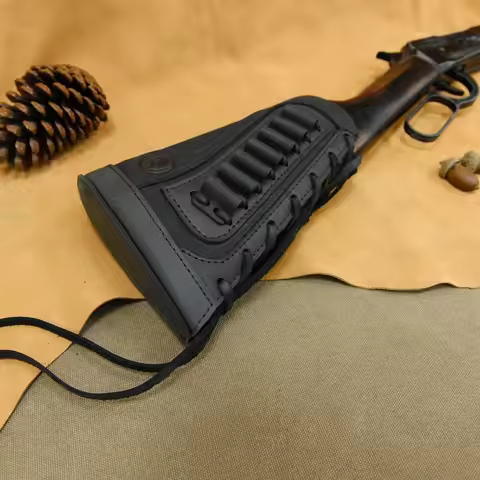 Upgraded Leather Rifle Shotgun Ammo Buttstock Canvas Butt Cover Cheek Rest Pad .308 .30/30, 357, 45-