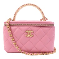 CHANEL 羊皮皮革Vanity Case With Top Handle金扣鏈帶肩背袋