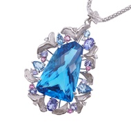 สร้อยคอทองคำขาว 18K ประดับเพชร พลอยโทปาซสีน้ำเงิน 59.53 กะรัต และเพชร 0.20 กะรัต สภาพดีเยี่ยม หมายเล