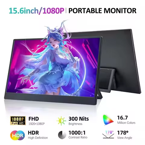 15.6" Portable Touch Monitor 1080P Ips Display Type-C & HDMI Dual Speaker for Laptop, Phone, Ps4, Sw