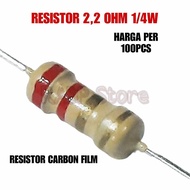 100X RESISTOR 2.2 OHM 1/4W - RESISTOR CARBON FILM 2.2 OHM 1/4W GET 100 PCS RESISTOR
