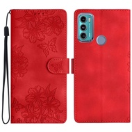 Ready to ship Cherry Blossom Butterfly Skin Feel Embossed PU Phone Case For Motorola Moto G60 4G/Mot