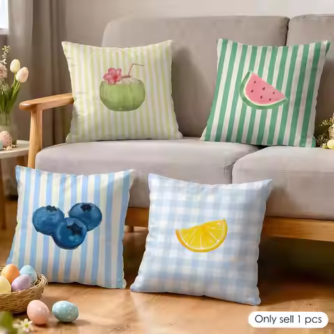 Simple Stripe Fruits Ins Cushion Cover Silky Short Plush Invisible Zipper Dustproof Sofa Pillow Case