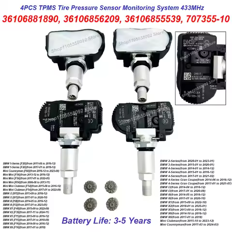 4PCS TPMS Sensor 6881890 6855539 36106881890 36106856209 36106855539 For BMW 1 2 3 4-Series I3 I8 X1