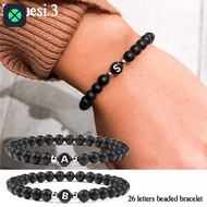 1F 6mm Black Frosted Stone Beaded Bracelet Unisex 26 Initials Letters Name Bracelet With Elastic Rop