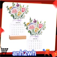 【A-NH】2024 Bloomy Flowers Desk Calendar with Wooden Base, Creatives Floral Desk Calendar, Desk Calendar 2024 Beautiful Flowers Easy to Use