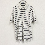 RALPH LAUREN POLO 短袖 polo 衫，條紋圖案，白色，LL 碼，古著。