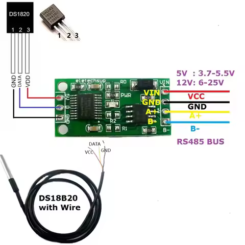 DS18B20 RS485 RS232 TTL Com UART Temperature Acquisition Sensor Modbus RTU for Arduiuo PC PLC MCU