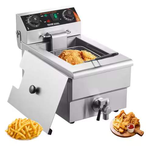 SucceBuy Commercial Deep Fryer Electric Countertop Fryer with Basket Stainless Steel Single Oil Frye