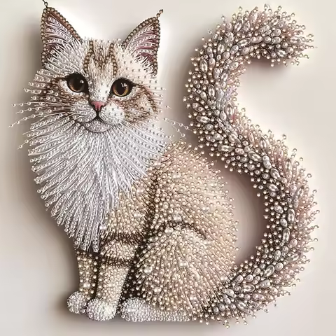5D Diamond Painting Kit | Fluffy Kitten Theme, Handmade, 2D Flat Print, Irregular Diamonds, Canvas M