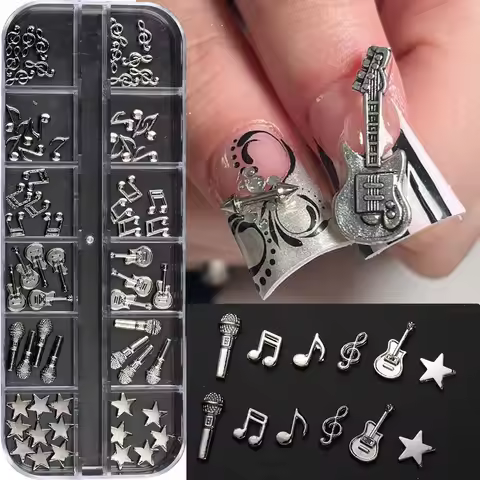 12 Grids Silvery Music Charms Tibetan Musical Instrument Charms Guitar Music Elements 3D Decorations
