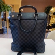 Lv Newport 藍棋盤格男款手提包肩背包手提包