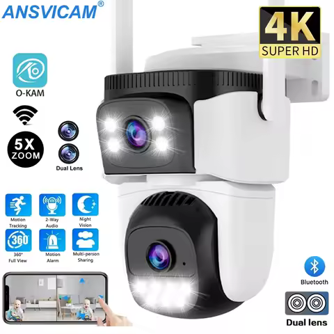 8MP HD WiFi Outdoor IP Cam Dual-Lens Dual-Screen PTZ Security Camera with Color Night Vision IP66 Wa