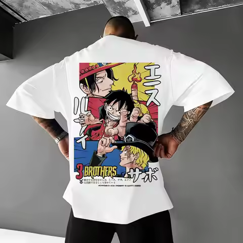 One Piece Anime T-Shirt 3 Brothers Ace Luffy Sabo Graphic Tee Cotton Summer Streetwear Casual Top fo