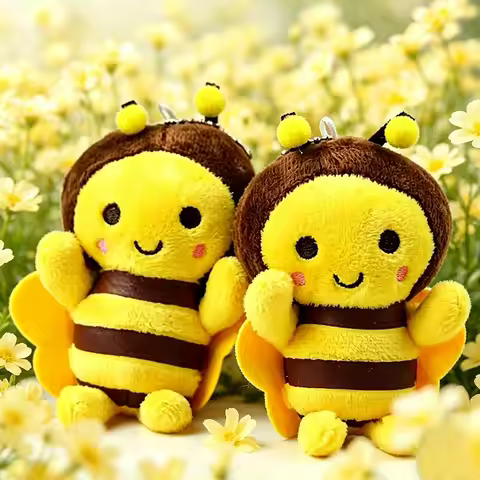 Cartoon Bee Keychain Plush Stuffed Animal Pendant Cotton Bumblebee Bag Charm for Backpack Purse Car 