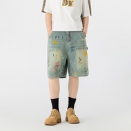 American Street Wear Heavy Craft Ripped Wash Loose Straight Denim Shorts