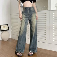 VELIN S-5XL Saiz Besar Retro Jeans Women Pinggang Tinggi Wide Leg Trousers Korean Santai Denim Pants