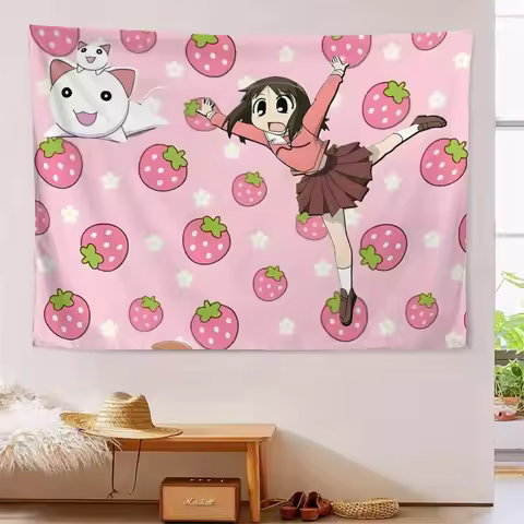VIKAMA Azumanga Daioh Tapestry, Cute Osaka & Strawberry Anime Wall Hanging for Bedroom Living Room H