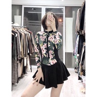 Bikini Đồ Bơi Nữ Nữ 1 Mảnh Liền Thân Dài Tay họa tiết chân váy xòe có quần lót trong kín đáo thun lạ