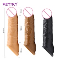 Reusable Penis Sleeve Cock Ring Realistic Penis Condom Silicone Sex Toys For Men Delay Ejaculation D