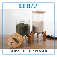 GLAZZ Rice Dispenser Storage Bucket c/w Measuring Cup / Bekas Penyimpan Beras Kaca Dgn Penyukat