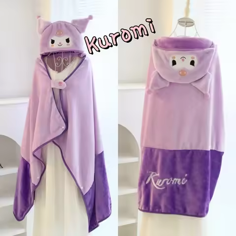 Comfortable Kuromi Hooded Cloak Blanket Japanese Style Lolita Girl Lovely Warm Blanket With Hat Trav