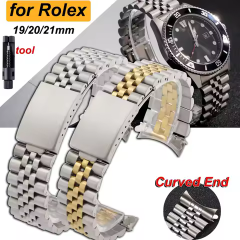 Curved End Stainless Steel Watch Bands 19mm 20mm 21mm for Rolex DATEJUST for Jubilee Solid Strap Bra