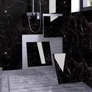 8pcs 11.81in*11.81in / 0.7 Square Meters Black Glossy Thick Faux Marble Tile Wallpaper, Waterproof W