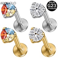 SPORCLO Crystal Lip Piercing 1 Piece 16G Lip Stud Flat Back Earring G23 Titanium Lobe Earring Conch 