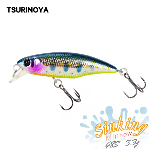 TSURINOYA Fishing Lure DW69 Sinking Minnow Hard Bait 48S 48mm 3.3g Fishing Wobblers Jerkbait Bass Tr