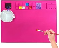 WISRIGHT Silicone Craft Mat for Kids Easy to Clean(20''x16'') - Non-Slip Silicone Painting Mat for Creators - Silicone Art Mat with Detachable Cup (Pink)