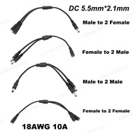 18awg 10A DC Power Cable1 to 2 way male female to 2 male female Splitter 5.5x2.1mm connector Plug ex