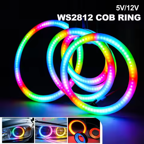 5V/12V WS2812 RGB COB Ring Light 27/48/74/96/120MM Individually Addressable with Built-in IC WS2812