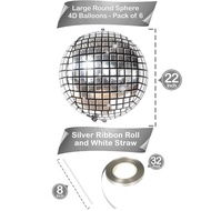 (SG Seller) 70s Party Decoration, 6 pack Disco Ball Balloons, Disco Party Decoration, Silver Ball Ba