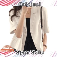 PZV VONDA Women Korean Short Sleeve Solid Color Lapel Collar Button Up Casual Blazer