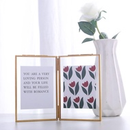 SWTHONY Gold Hinged Double 6x8 Brass Picture Frames Glass Folding Photo Frame Tabletop/Memorial Pict