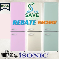 ** Free Shipping** iSONIC DOUBLE DOOR VINTAGE REFRIGERATOR IDR-BCD261LH (CREAMY WHITE / LIGHT GREEN / PINK / RED)