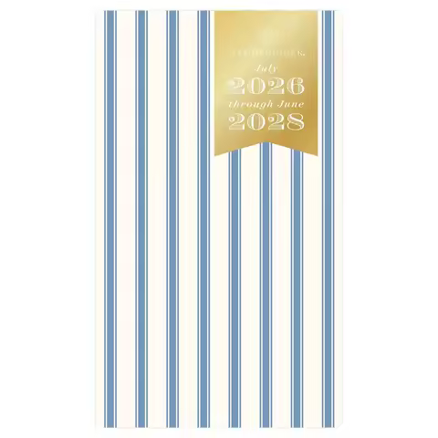 3.625"x6.125" 2026-2027 Planner Cabana Stripe Blue Matte Laminated Monthly 24 Months Stapled