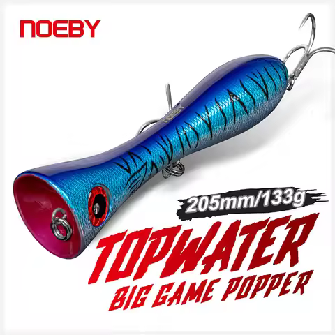 Noeby Big Game Popper Fishing Lure 205mm 133g Topwater Popper Artificial Hard Bait 4/5X Hooks for He