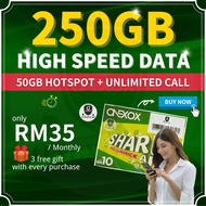 Onexox Simcard Xox Sim Card Prepaid 250GB ONE-X 35 Plan 5G 4G Simkad