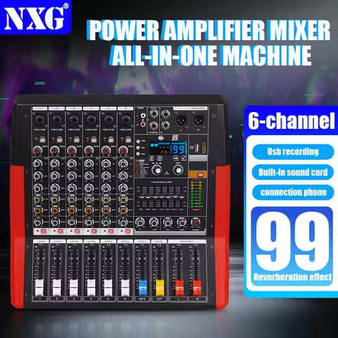 Yamnweo CV-600 Professional 6 Channel Audio Mixer 450Wx2 Power Amplifier DSP Digital Console USB MP3