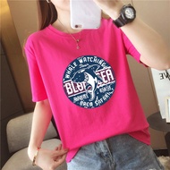 baju t shirt kanak perempuan Sweet Short Sleeve T-shirt Cartoon Shark Printing O-Neck Tee Lightweight Ladies Shirts 韓國 t恤