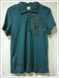 ╰╮梦╭╯百貨公司專櫃 Gozo 綠色復古風格短袖排釦襯衫